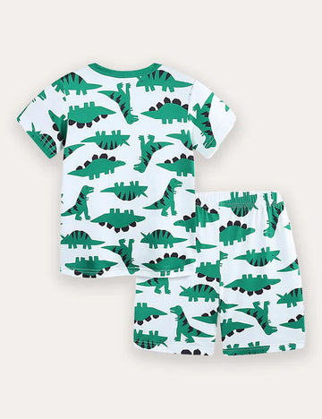 Dinosaur Print Short Sleeve T-Shirt and Shorts Set